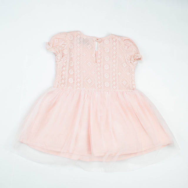 FROCK PUFF SLEEVE NET PINK INFANT