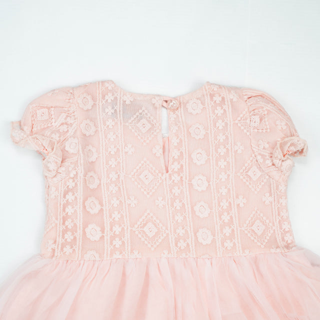 FROCK PUFF SLEEVE NET PINK INFANT