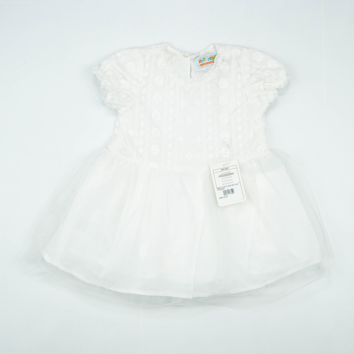 FROCK PUFF SLEEVE NET WHITE INFANT
