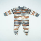ROMPER RIB BOTTON BROWN PINE TREE INFANT