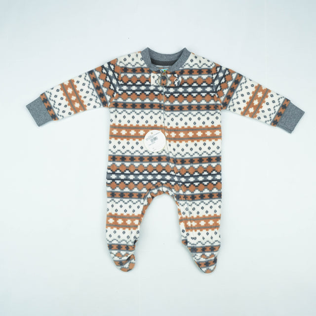 ROMPER RIB BOTTON BROWN PINE TREE INFANT