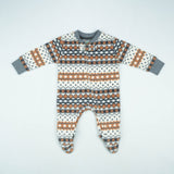 ROMPER RIB BOTTON BROWN PINE TREE INFANT