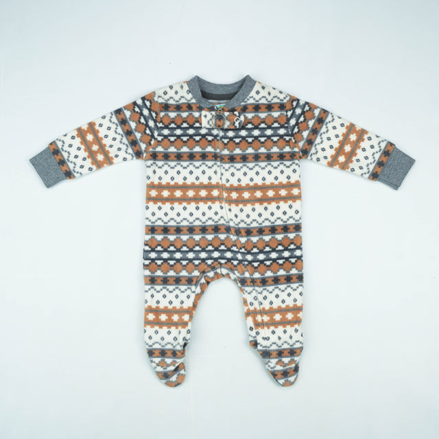 ROMPER RIB BOTTON BROWN PINE TREE INFANT