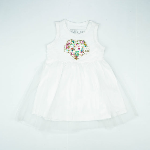 FROCK SLEVELESS WITH NET WHITE INFANT