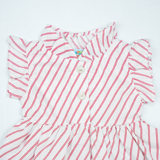 FROCK WOOVEN RED STRIPES INFANT