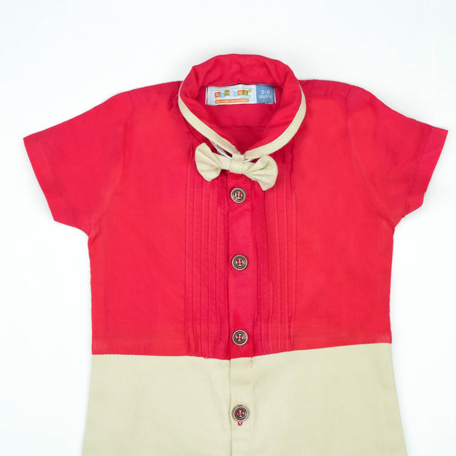 BODYSUIT FANCY WITH PLEATS & BOW RED INFANT