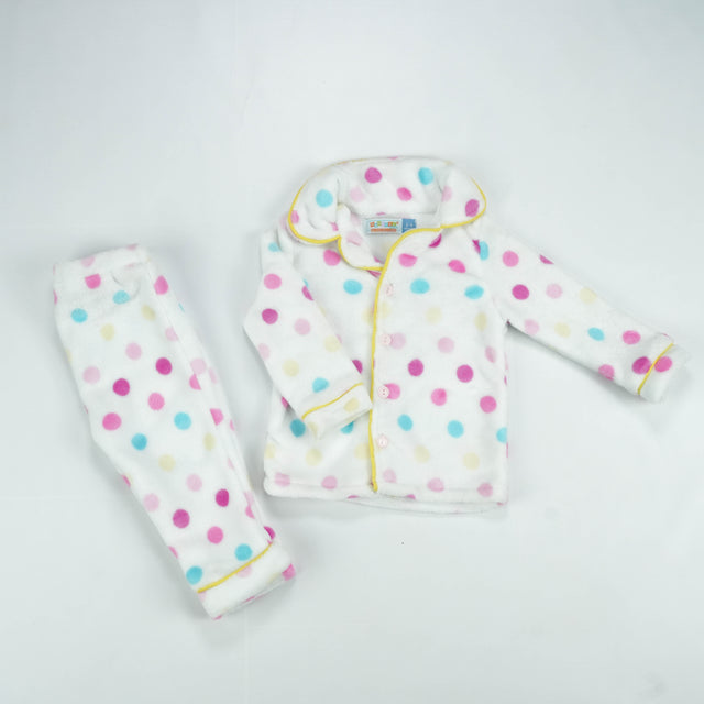 NIGHT SUIT FLEECES WHITE POLKA