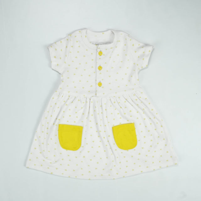 FROCK FRONT BUTTON YELLOW HEART INFANT