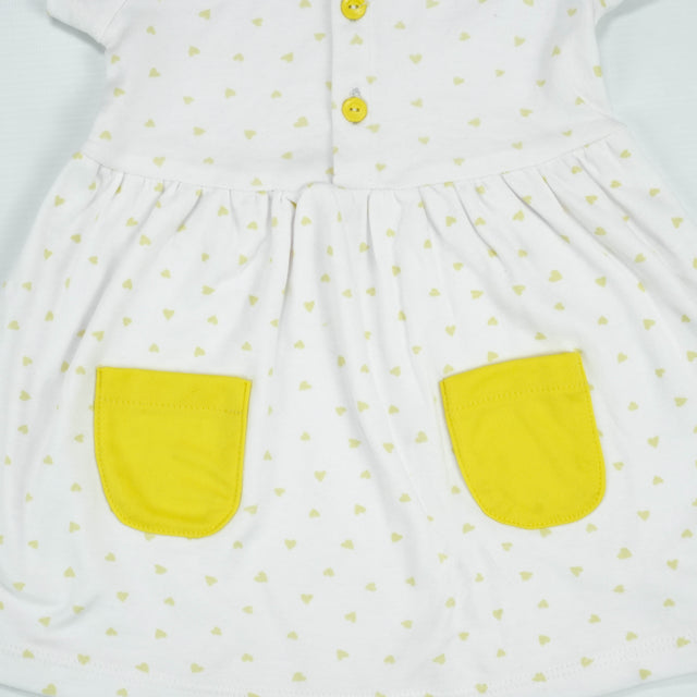 FROCK FRONT BUTTON YELLOW HEART INFANT