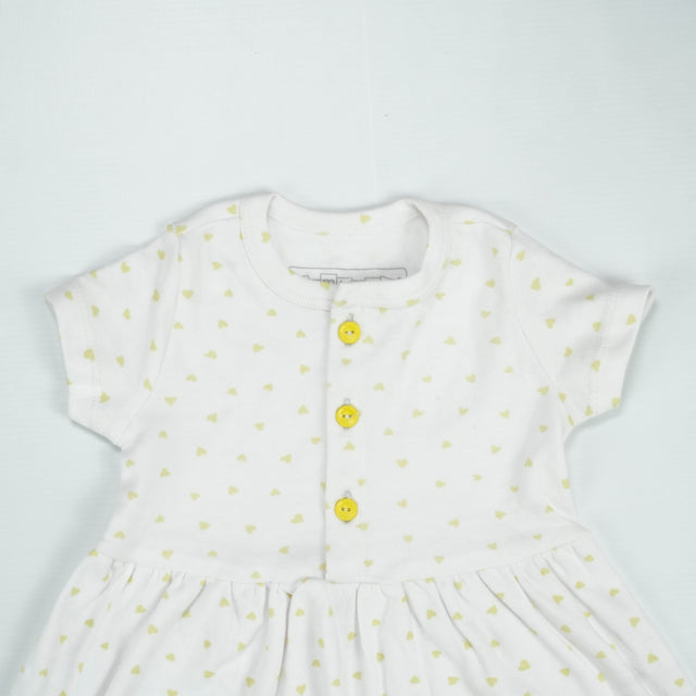 FROCK FRONT BUTTON YELLOW HEART INFANT