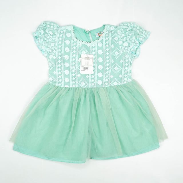 FROCK PUFF SLEEVE NET MINT INFANT