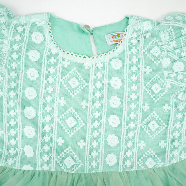 FROCK PUFF SLEEVE NET MINT INFANT