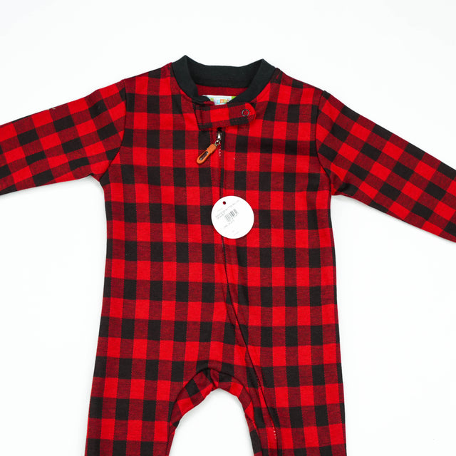 ROMPER RIB BOTTON RED CHECK INFANT