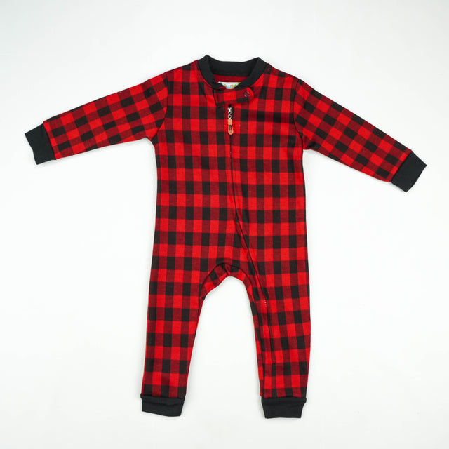 ROMPER RIB BOTTON RED CHECK INFANT