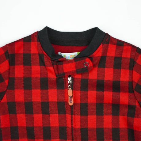 ROMPER RIB BOTTON RED CHECK INFANT