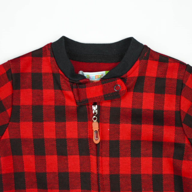 ROMPER RIB BOTTON RED CHECK INFANT