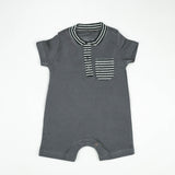 BODYSUIT STIPES COLLAR CHARCOAL INFANT