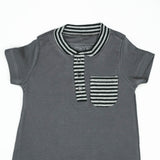 BODYSUIT STIPES COLLAR CHARCOAL INFANT