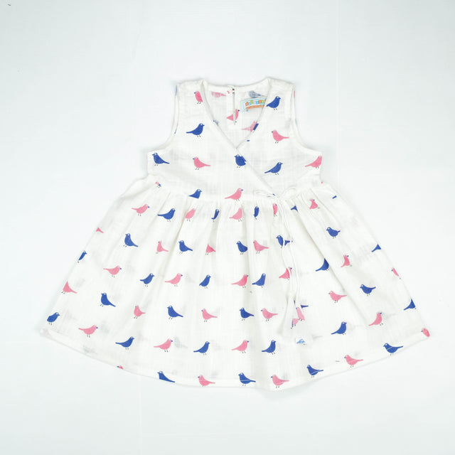 FROCK MOCK NECK MULTI BIRDS INFANT