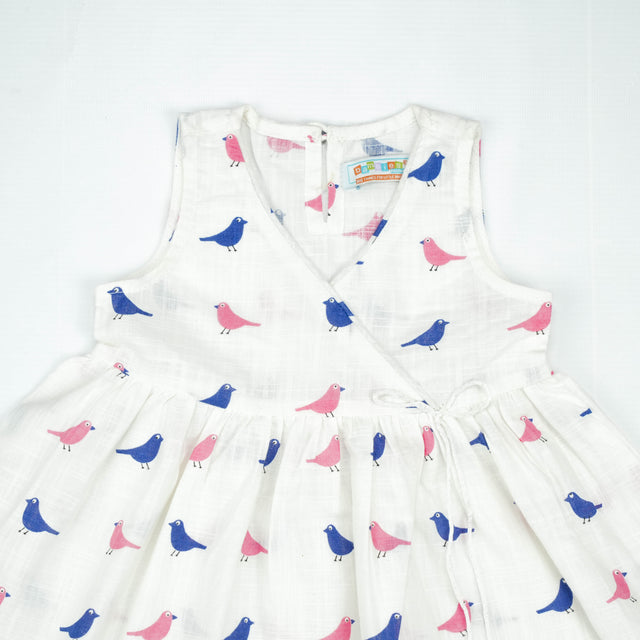 FROCK MOCK NECK MULTI BIRDS INFANT