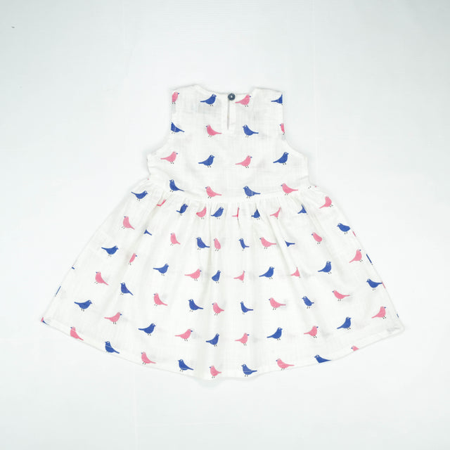 FROCK MOCK NECK MULTI BIRDS INFANT