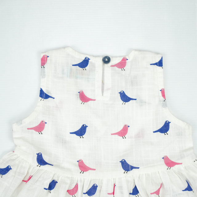 FROCK MOCK NECK MULTI BIRDS INFANT