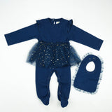 ROMPER NET RUFFLE WITH BIB NAVY INFANT