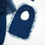 ROMPER NET RUFFLE WITH BIB NAVY INFANT