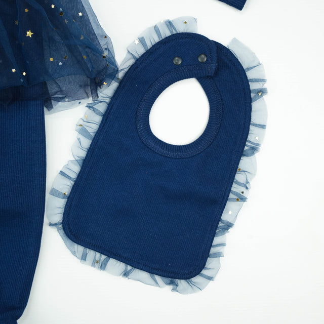 ROMPER NET RUFFLE WITH BIB NAVY INFANT