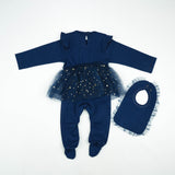 ROMPER NET RUFFLE WITH BIB NAVY INFANT