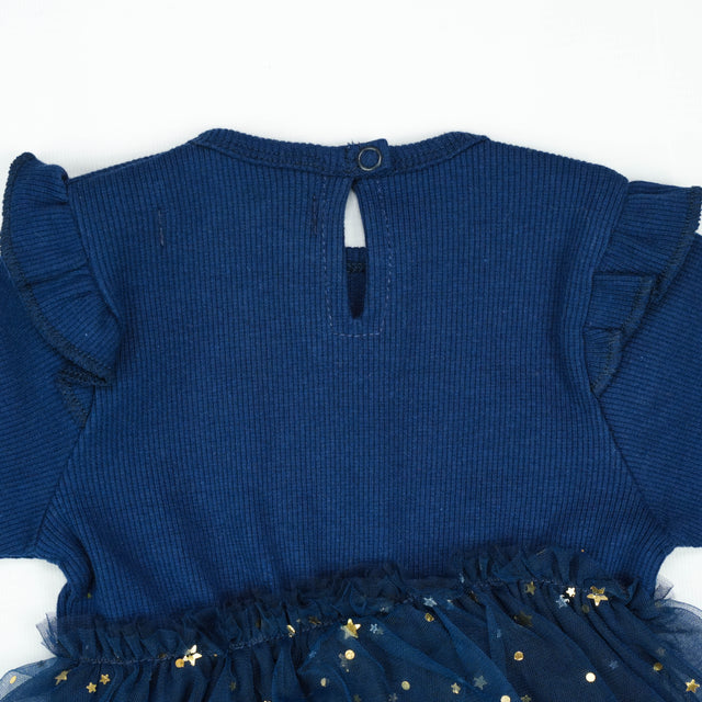 ROMPER NET RUFFLE WITH BIB NAVY INFANT