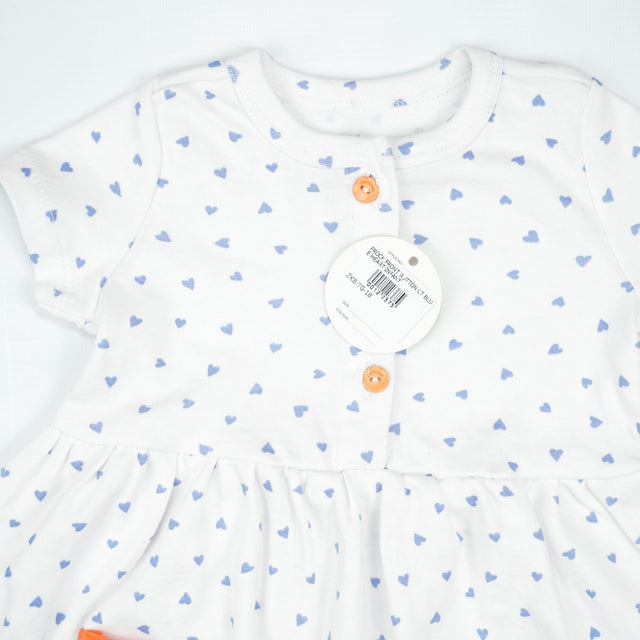 FROCK FRONT BUTTON LT BLUE HEART INFANT