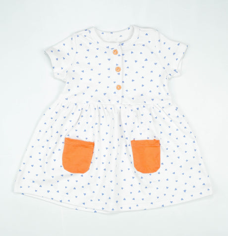 FROCK FRONT BUTTON LT BLUE HEART INFANT