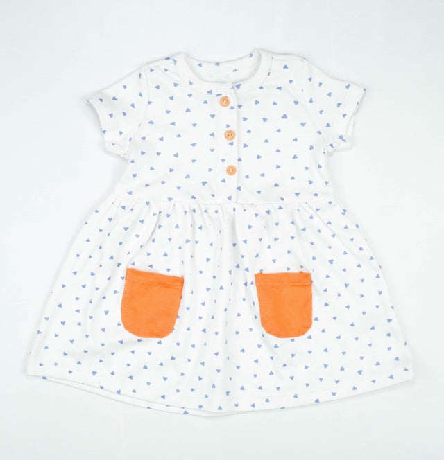 FROCK FRONT BUTTON LT BLUE HEART INFANT