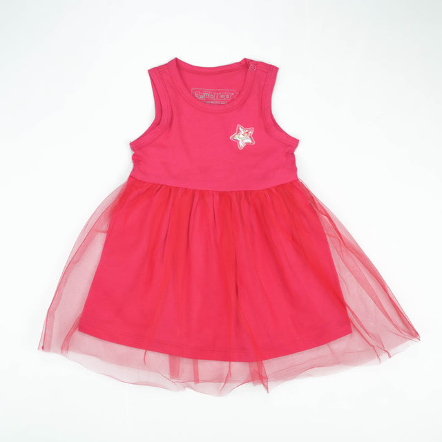 FROCK SLEVELESS WITH NET S.PINK INFANT