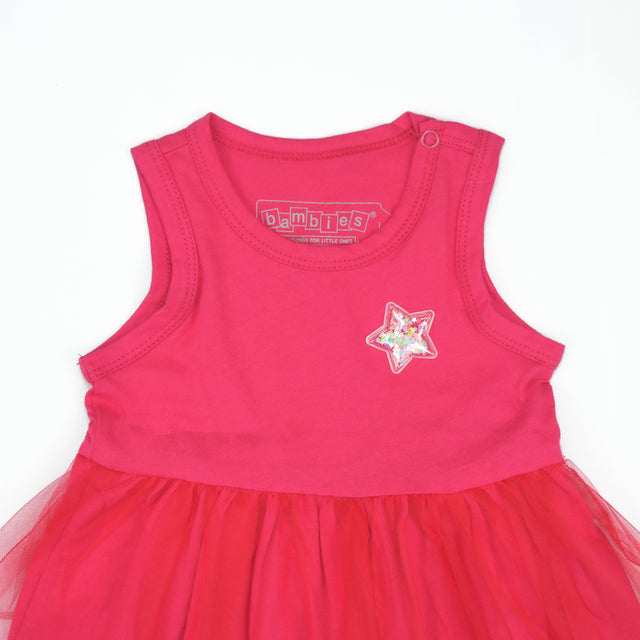 FROCK SLEVELESS WITH NET S.PINK INFANT