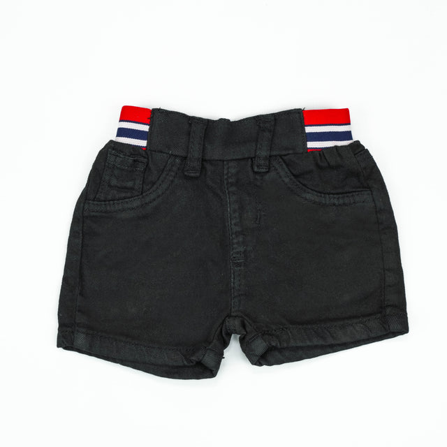 DENIM SHORTS BLACK RED ELASTIC INFANT