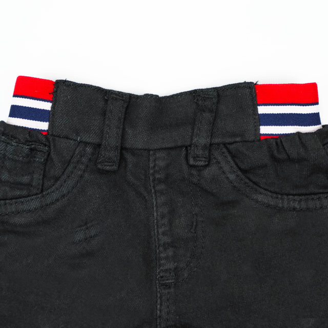 DENIM SHORTS BLACK RED ELASTIC INFANT