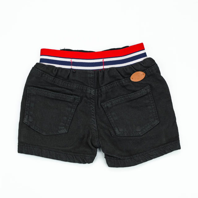 DENIM SHORTS BLACK RED ELASTIC INFANT