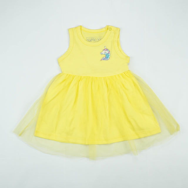 FROCK SLEVELESS WITH NET YELLOW INFANT