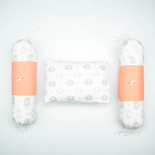 PILLOW SET PEACH ELEPHANTS