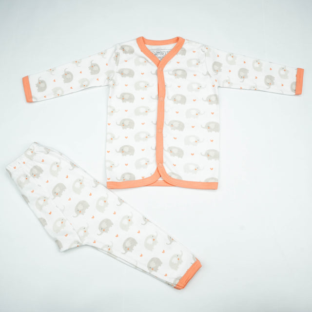 NIGHT SUIT 6-12M PEACH ELEPHANTS