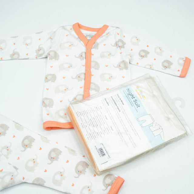 NIGHT SUIT NB PEACH ELEPHANTS