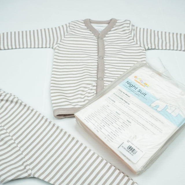 NIGHT SUIT 0-3M GREY STRIPES