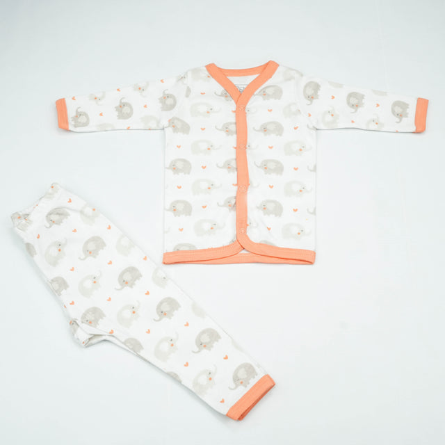 NIGHT SUIT 0-3M PEACH ELEPHANTS