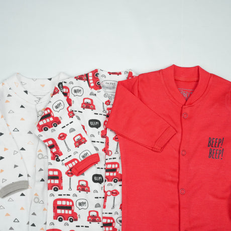 SLEEP SUIT PK3 NB RED BUS