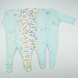 SLEEP SUIT PK3 6-12M B.BLUE DINO WORLD