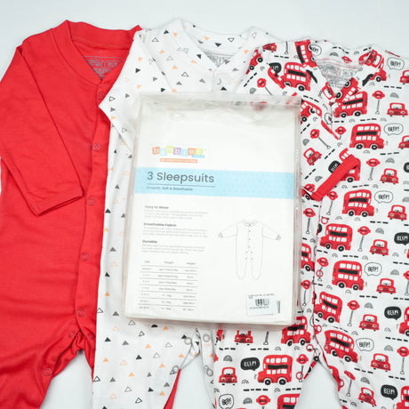 SLEEP SUIT PK3 12-18M RED BUS