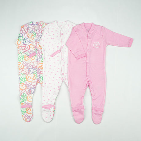 SLEEP SUIT PK3 NB B.PINK FLORAL