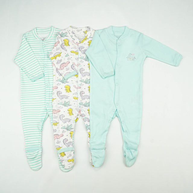 SLEEP SUIT PK3 0-3M B.BLUE DINO WORLD